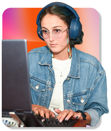 Aimee working on laptop